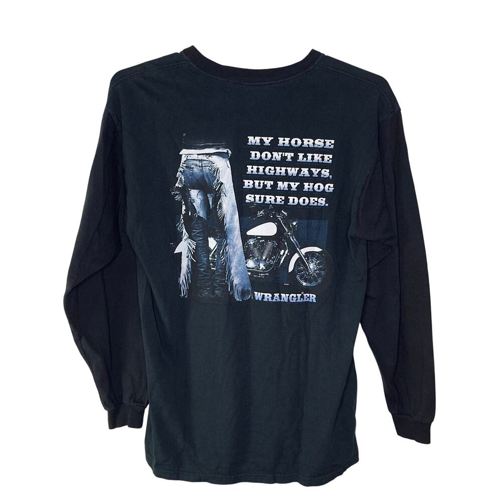 Vintage Wrangler Motorcycle Shirt Mens Large Long Sleeve Black Hog Biker Western